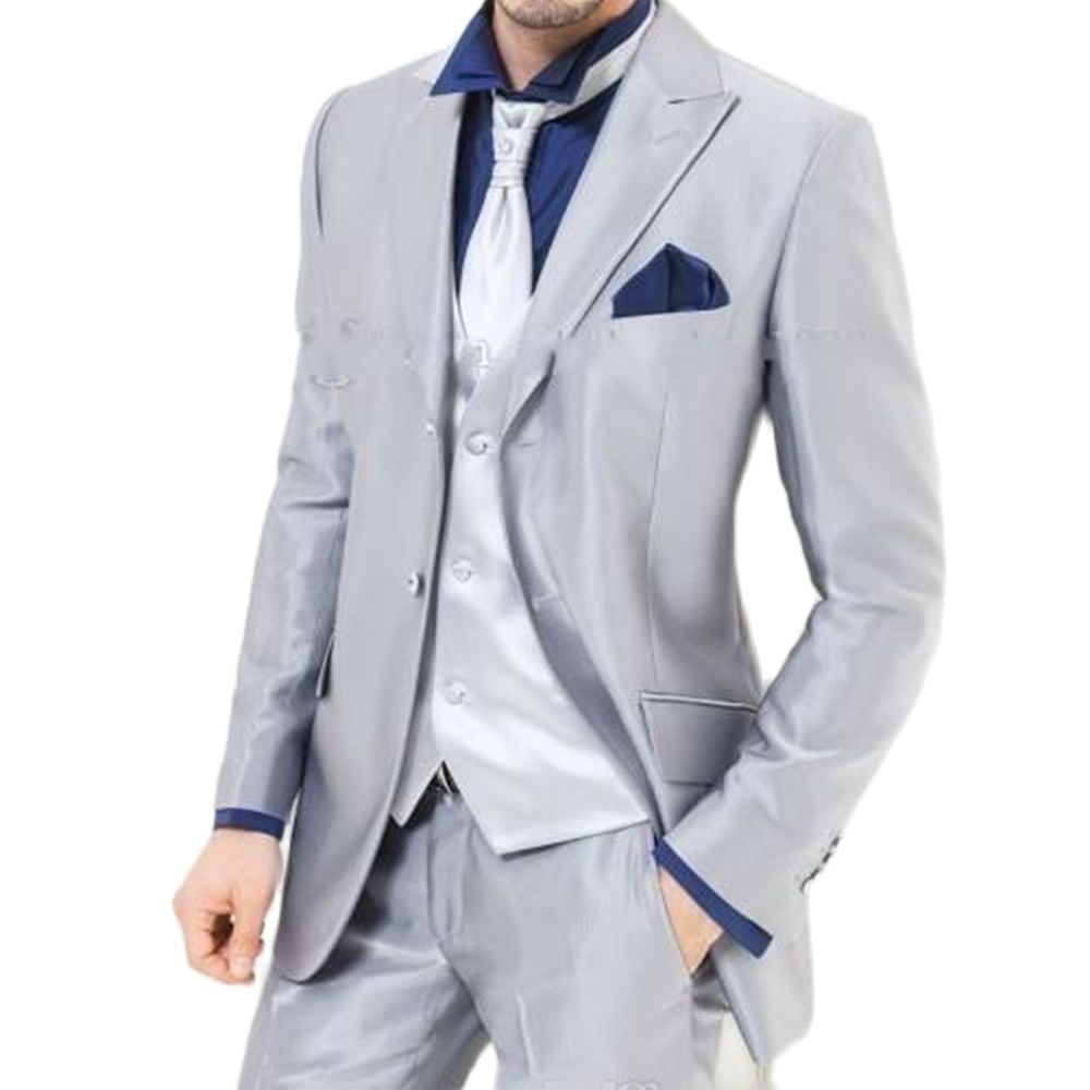 Men Formal Wear For Dinner - العرف الفضة لامعة الساتان الرجال الدعاوى
