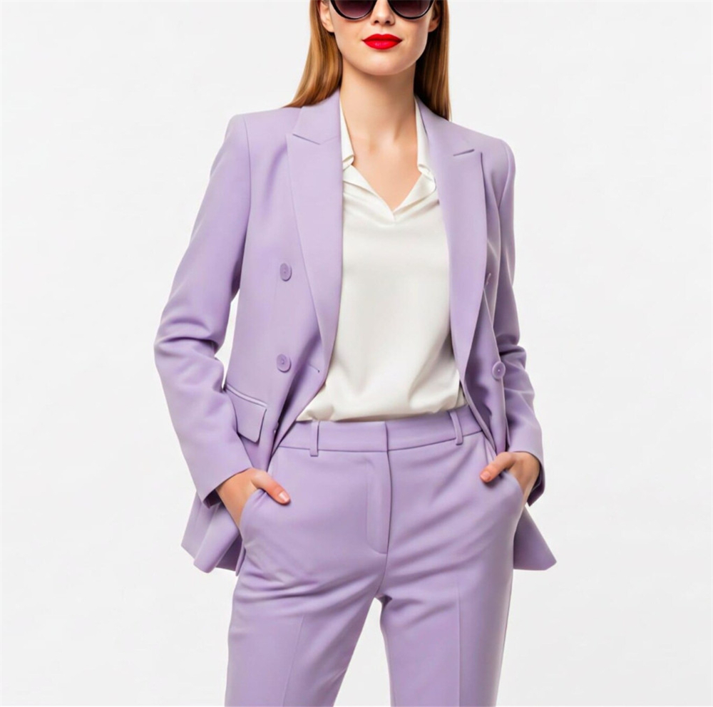 Double Breasted Blazer - بدلة نسائية عصرية من قطعتين بلون
