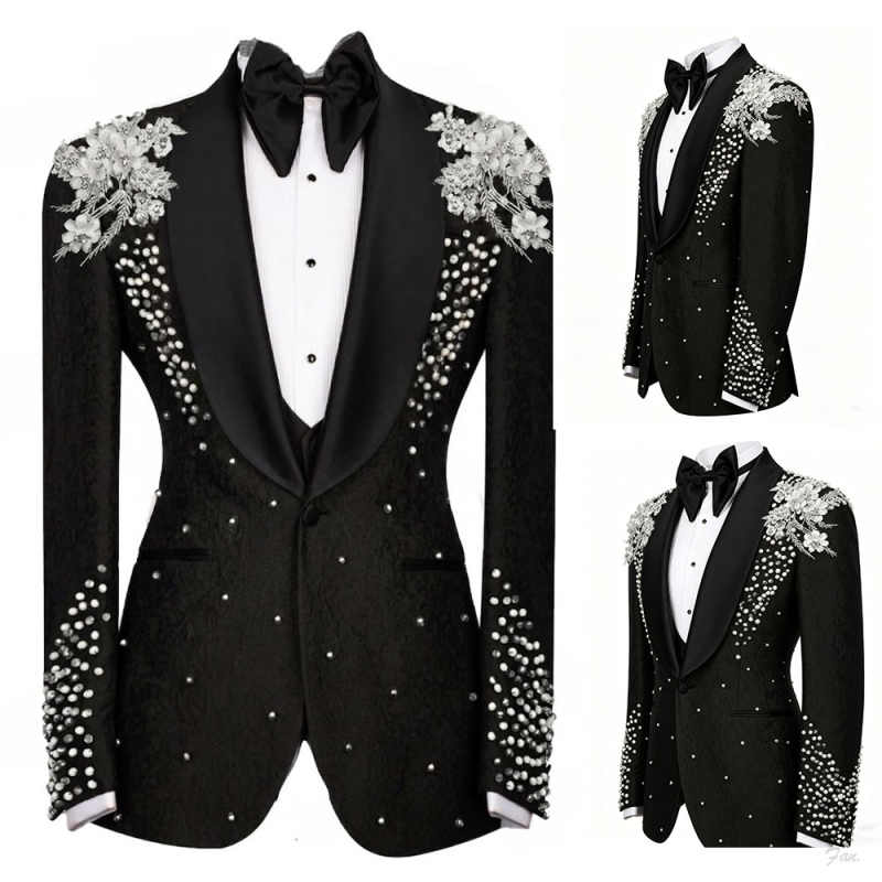 Men Formal Wear For Dinner - بدلة رجالية مرصعة بالكريستال اللامع، بياقة