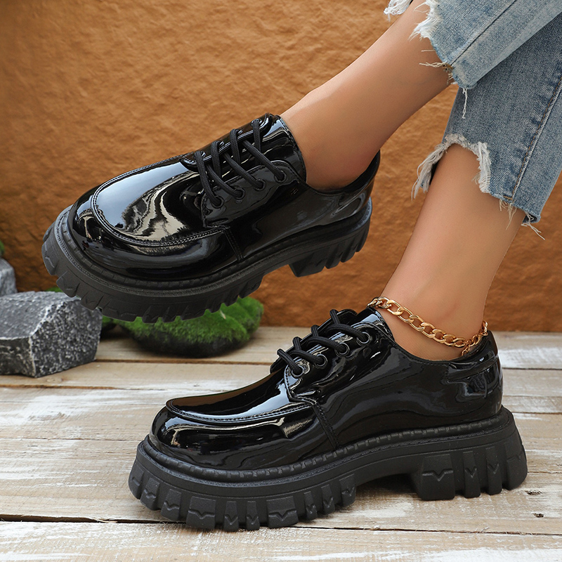 Patent Leather Oxford - منصة مكتنزة أكسفورد أحذية للنساء 2025