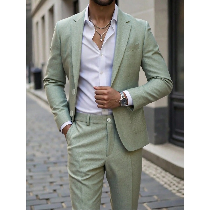 Men Formal Wear For Dinner - طقم بدلة وبنطلون رجالي بلون موحد،