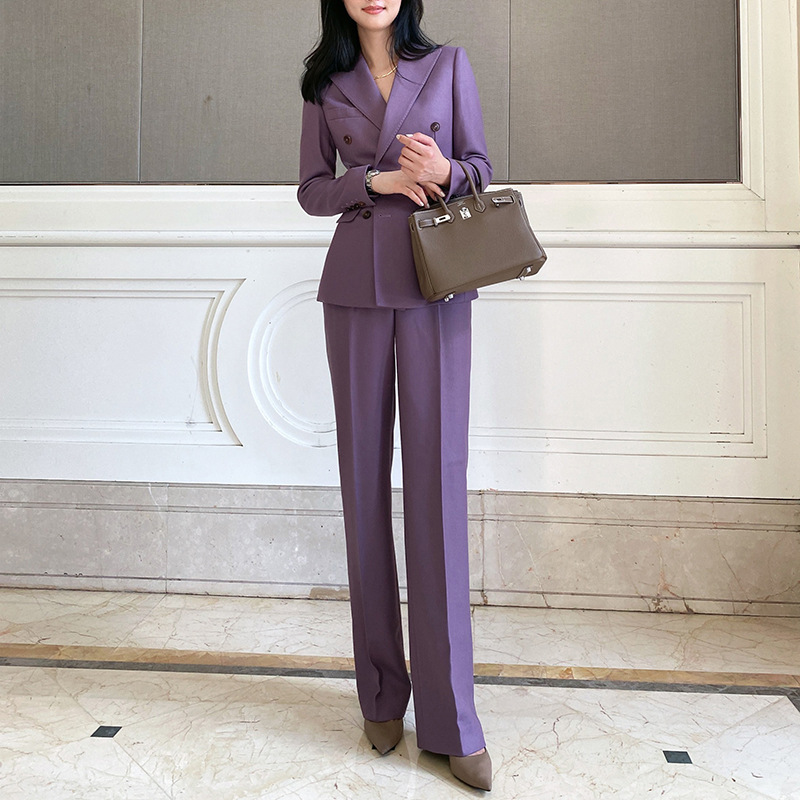 Double Breasted Blazer - بدلة نسائية أرجوانية من Allingentle مكونة