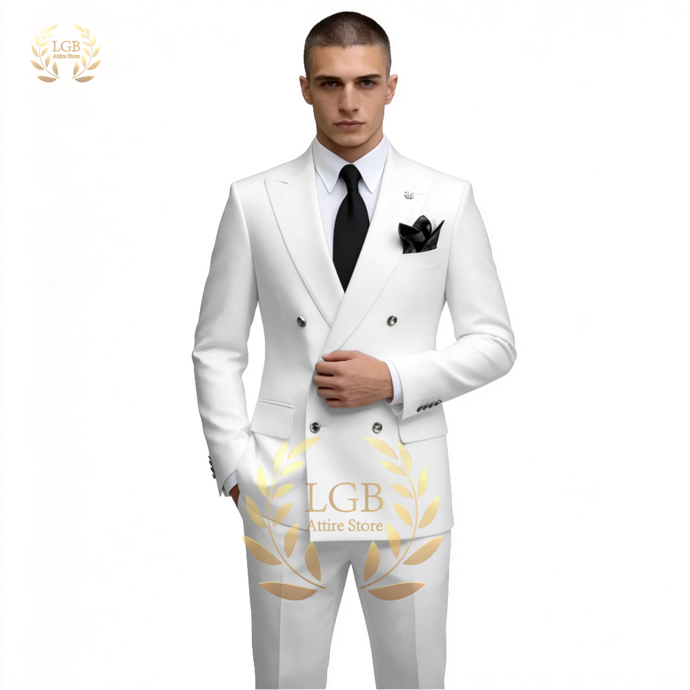Men Formal Wear For Dinner - بدلة رجالية بيضاء مزدوجة الصدر من