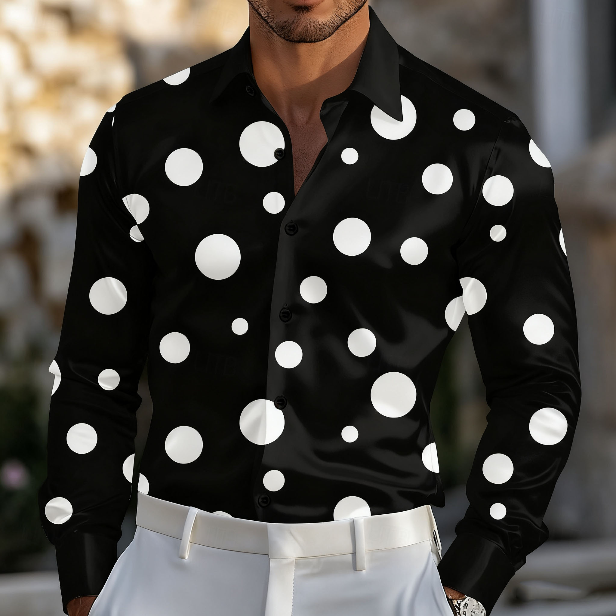 Men'S Holiday Formal Wear - الرجال هندسية البولكا نقطة قميص قميص