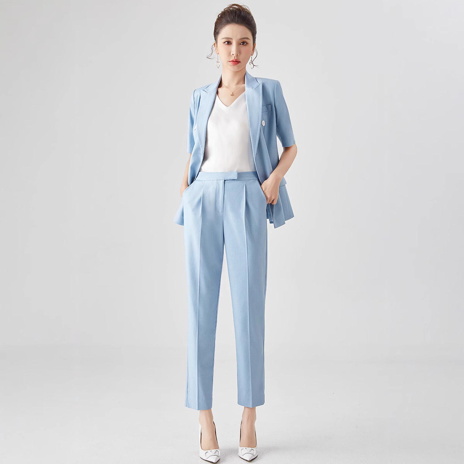 Double Breasted Blazer - بدلة نسائية أنيقة من Allingentle، طقم