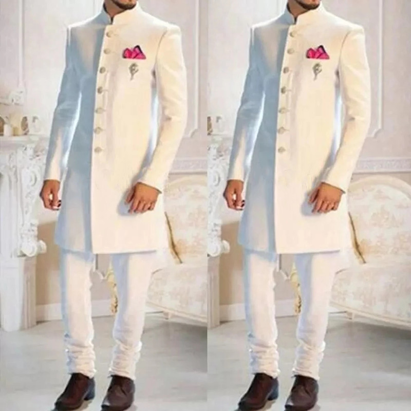 Men'S Formal Ethnic Wear - تصميم الأزياء الأبيض الوقوف طوق واحدة