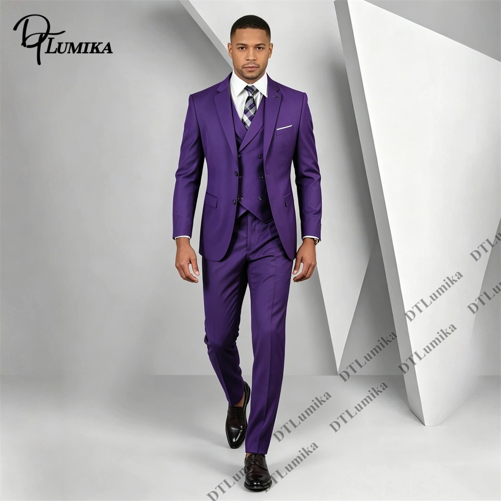 Men Formal Wear Purple - بدلة رجالية من 3 قطع باللون