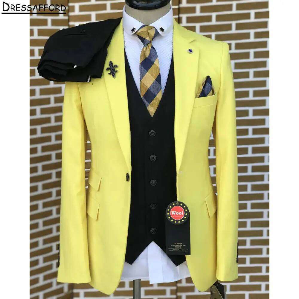 Formal Wear For Men Yellow - بدلة رجالية أنيقة صفراء للأعمال الرسمية،