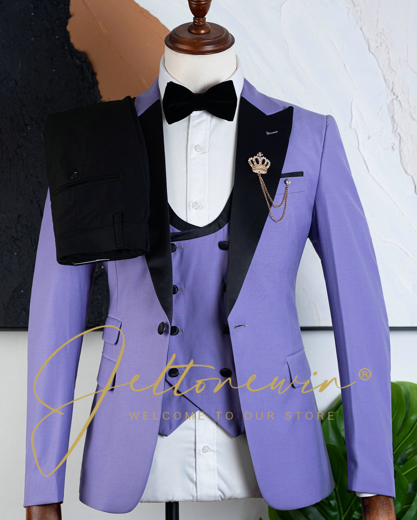طقم بدلة سهرة مكون من ثلاث قطع - مراجعة Men Formal Wear Purple وسعره