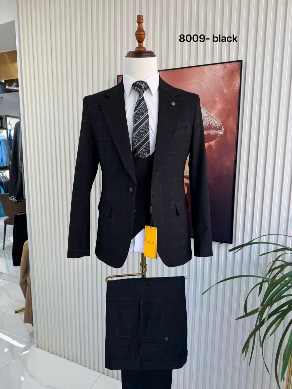 بدلة رجالية مخططة من 3 قطع (جا - مراجعة Men Formal Wear Office وسعره