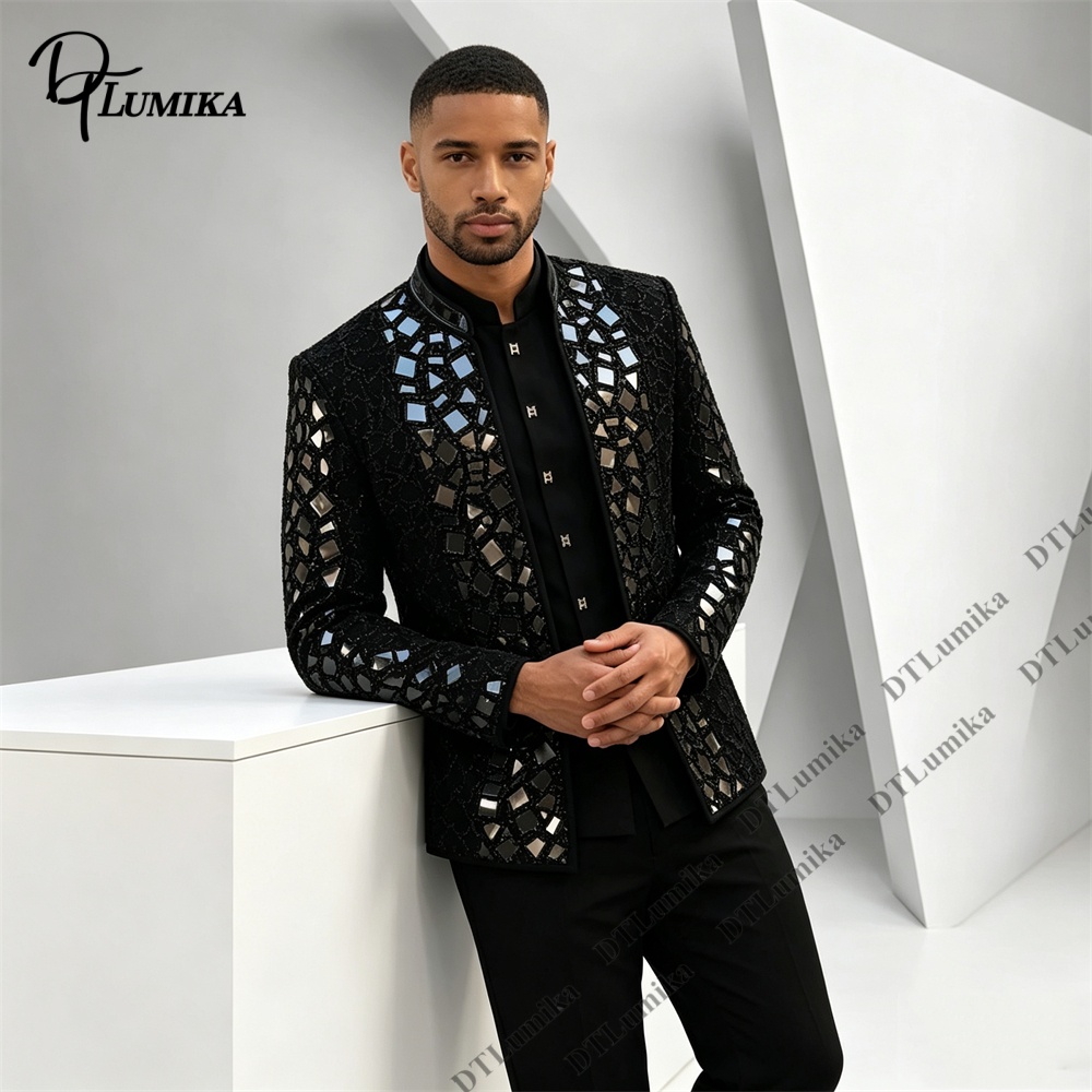 بدلة رجالية سوداء بياقة ماندار - مراجعة Men Formal Wear Office وسعره