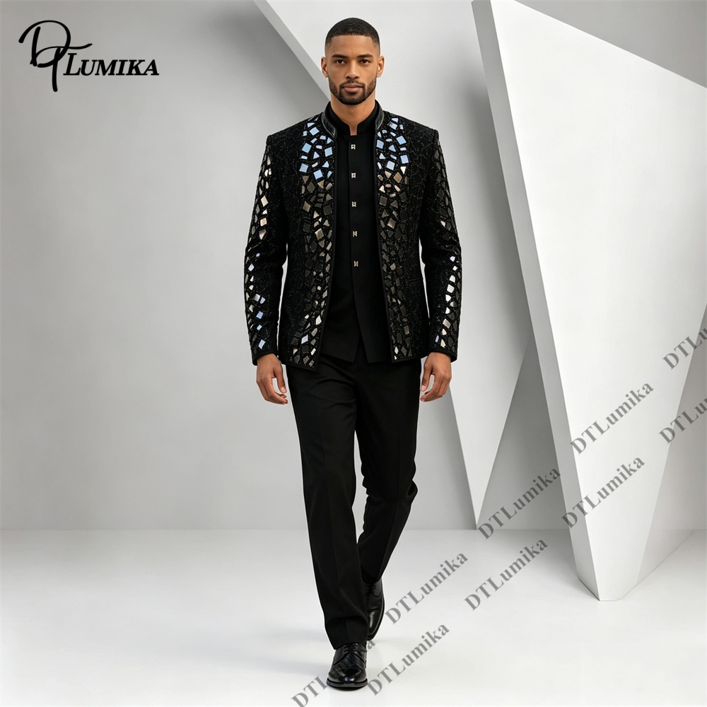 بدلة رجالية سوداء بياقة ماندار - مراجعة Men Formal Wear Office وسعره