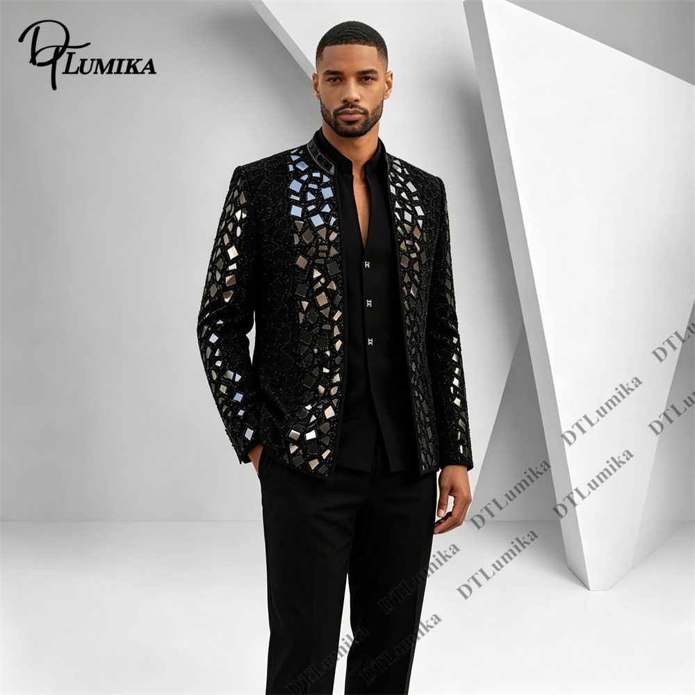 بدلة رجالية سوداء بياقة ماندار - مراجعة Men Formal Wear Office وسعره