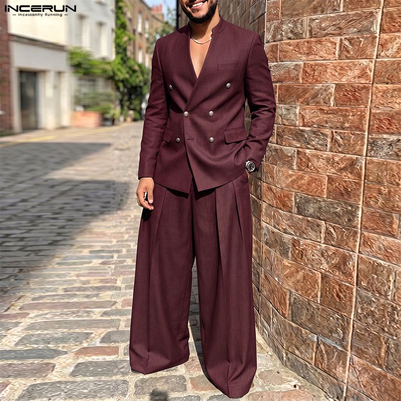 طقم رجالي من INCERUN بلون موحد - مراجعة Double Breasted Blazer وسعره