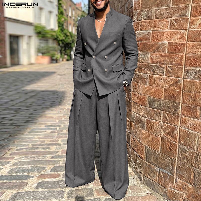طقم رجالي من INCERUN بلون موحد - مراجعة Double Breasted Blazer وسعره