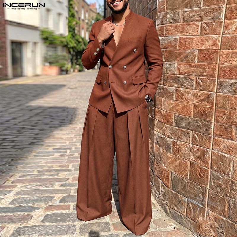 طقم رجالي من INCERUN بلون موحد - مراجعة Double Breasted Blazer وسعره
