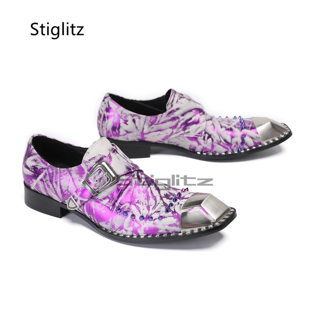 الأرجواني يطبع جلد طبيعي أحذية - مراجعة Men Formal Wear Purple وسعره