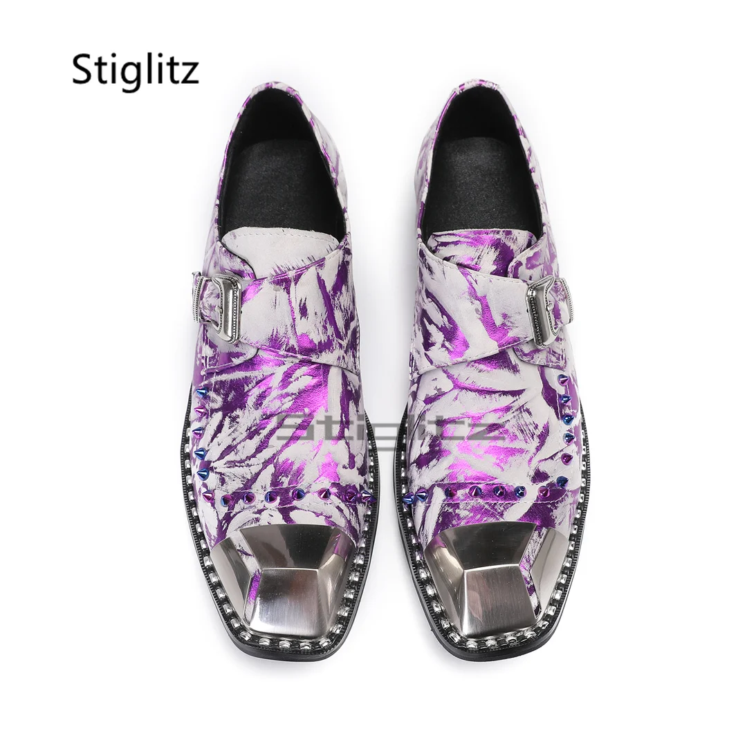 الأرجواني يطبع جلد طبيعي أحذية - مراجعة Men Formal Wear Purple وسعره
