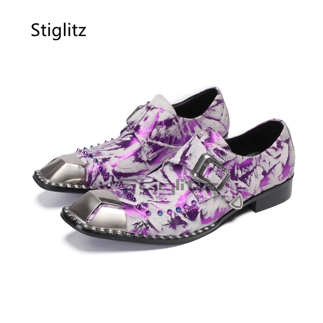 الأرجواني يطبع جلد طبيعي أحذية - مراجعة Men Formal Wear Purple وسعره
