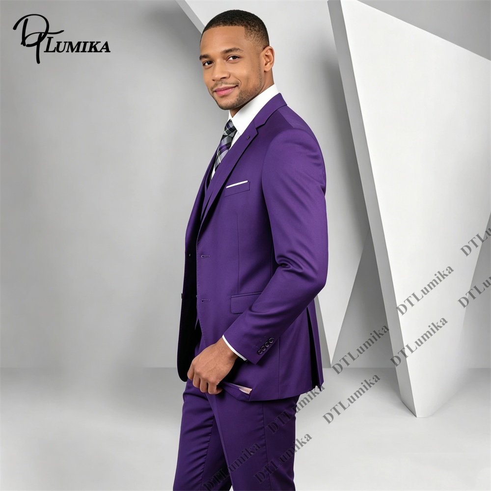 بدلة رجالية من 3 قطع باللون ال - مراجعة Men Formal Wear Purple وسعره
