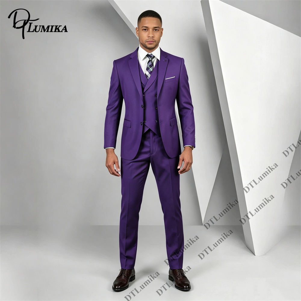 بدلة رجالية من 3 قطع باللون ال - مراجعة Men Formal Wear Purple وسعره