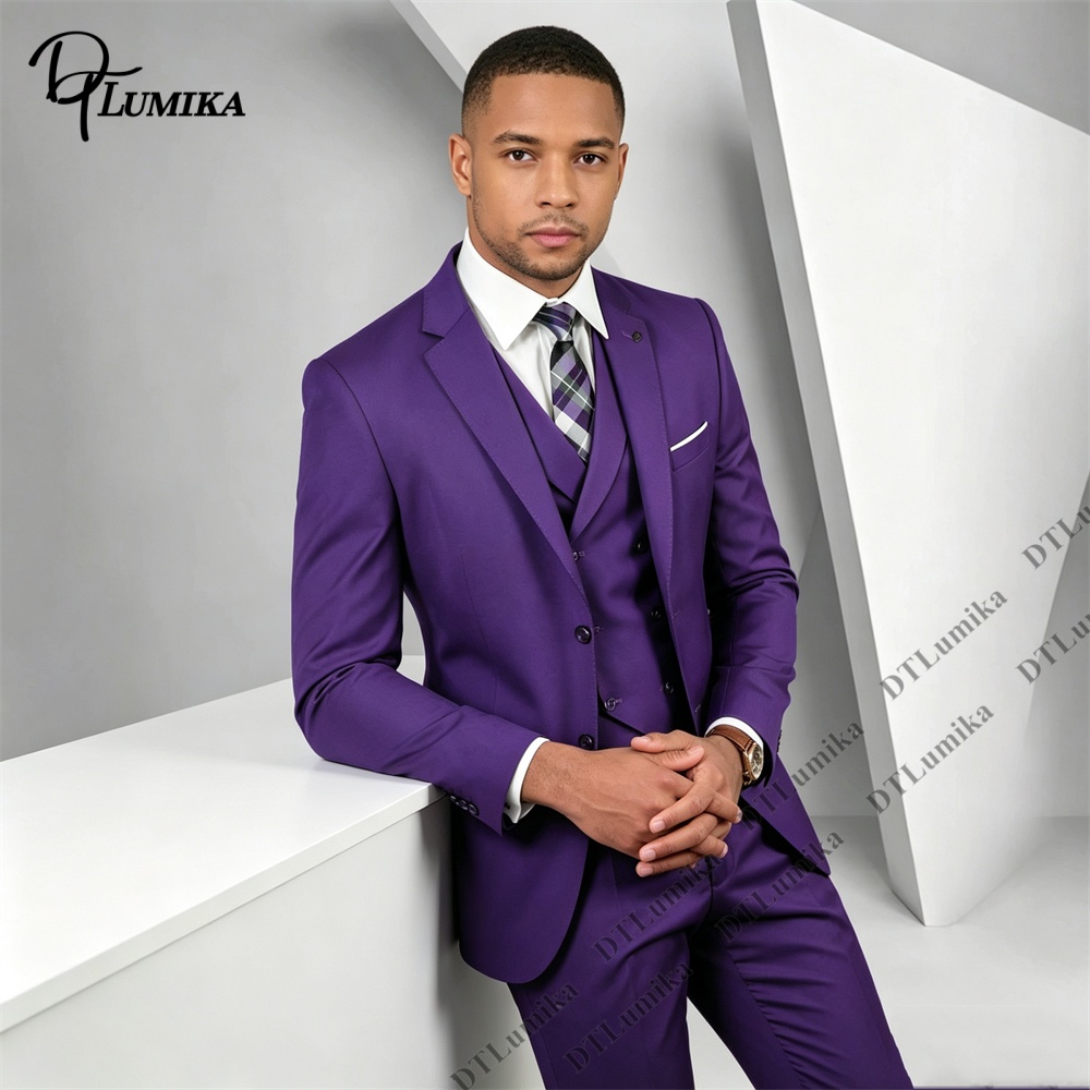 بدلة رجالية من 3 قطع باللون ال - مراجعة Men Formal Wear Purple وسعره